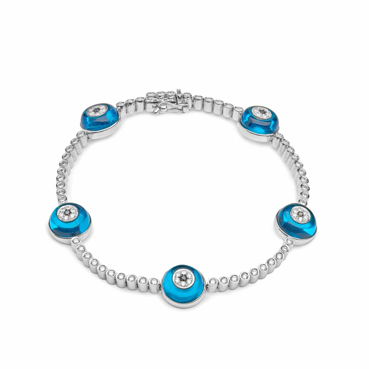 Bracelets Evil Eye Blue Quartz and White Diamond White Gold Bracelet Wrist Aficionado
