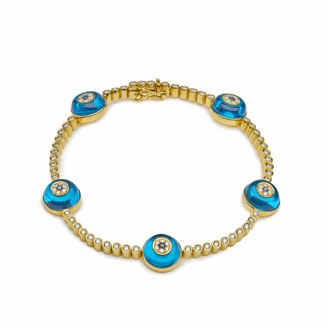 Bracelets Evil Eye Blue Quartz and White Diamond Yellow Gold Bracelet Wrist Aficionado