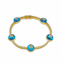 Thumbnail for Bracelets Evil Eye Blue Quartz and White Diamond Yellow Gold Bracelet Wrist Aficionado