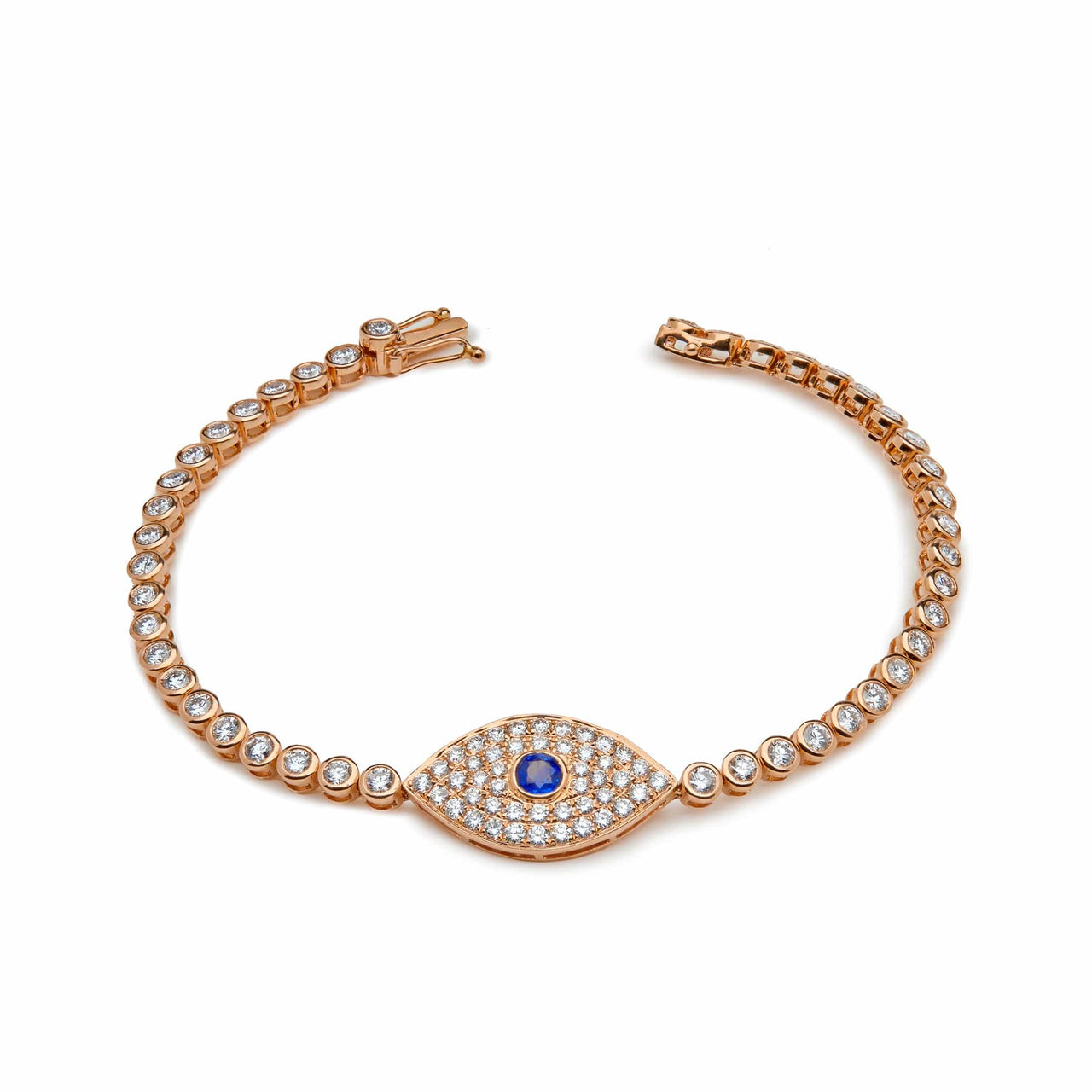 Bracelets Evil Eye Blue Sapphire and White Diamond Rose Gold Bracelet Wrist Aficionado