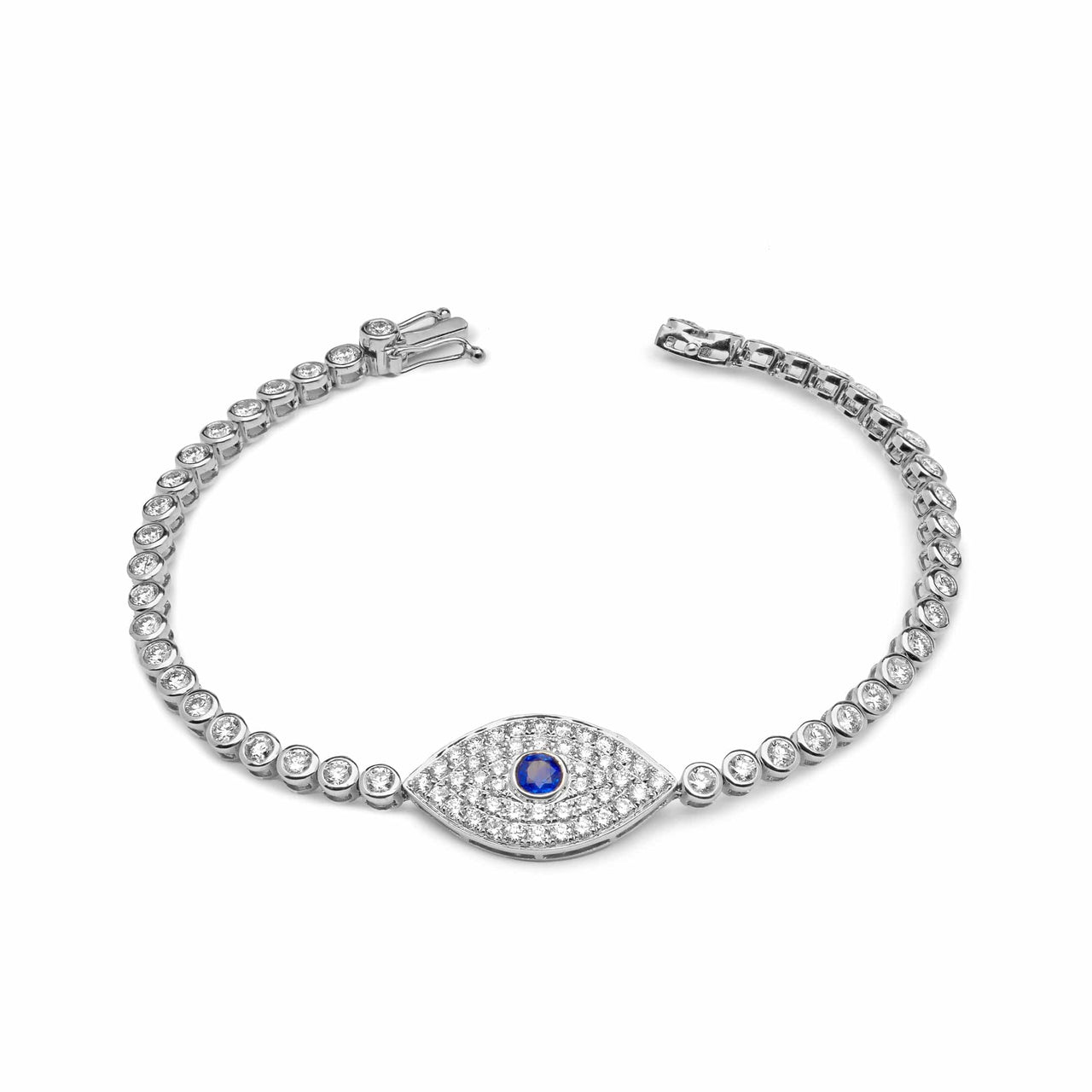 Bracelets Evil Eye Blue Sapphire and White Diamond White Gold Bracelet Wrist Aficionado