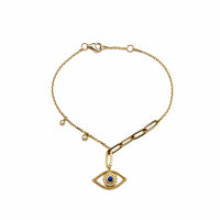 Thumbnail for Bracelets Evil Eye Blue Sapphire and White Diamond Yellow Gold Chain Bracelet Wrist Aficionado
