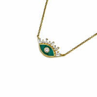 Thumbnail for Necklace Evil Eye Green Enamel and Diamond Yellow Gold Pendant Wrist Aficionado