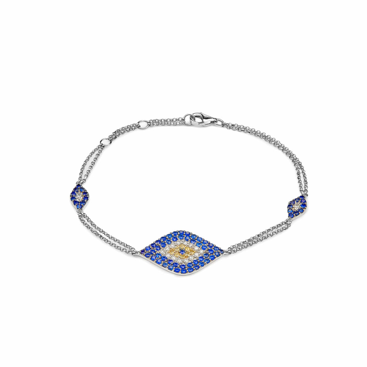 Bracelets Evil Eye Pave Set Blue Sapphire and Diamond White Gold Chain Bracelet Wrist Aficionado