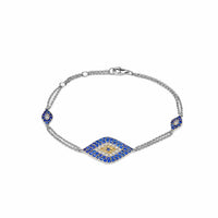 Thumbnail for Bracelets Evil Eye Pave Set Blue Sapphire and Diamond White Gold Chain Bracelet Wrist Aficionado