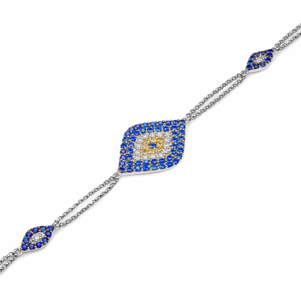 Bracelets Evil Eye Pave Set Blue Sapphire and Diamond White Gold Chain Bracelet Wrist Aficionado