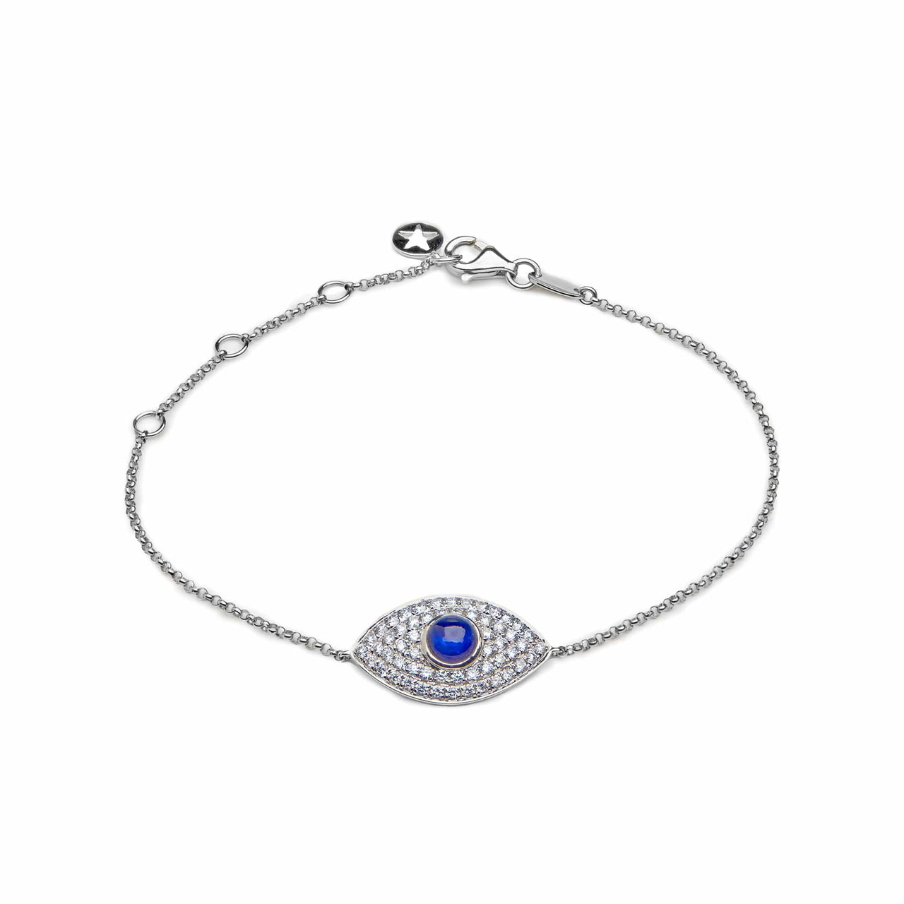 Bracelets Evil Eye Pave Set Blue Sapphire and Diamonds White Gold Chain Bracelet Wrist Aficionado