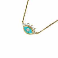 Thumbnail for Necklace Evil Eye Turquoise Enamel and Diamond Yellow Gold Pendant Wrist Aficionado