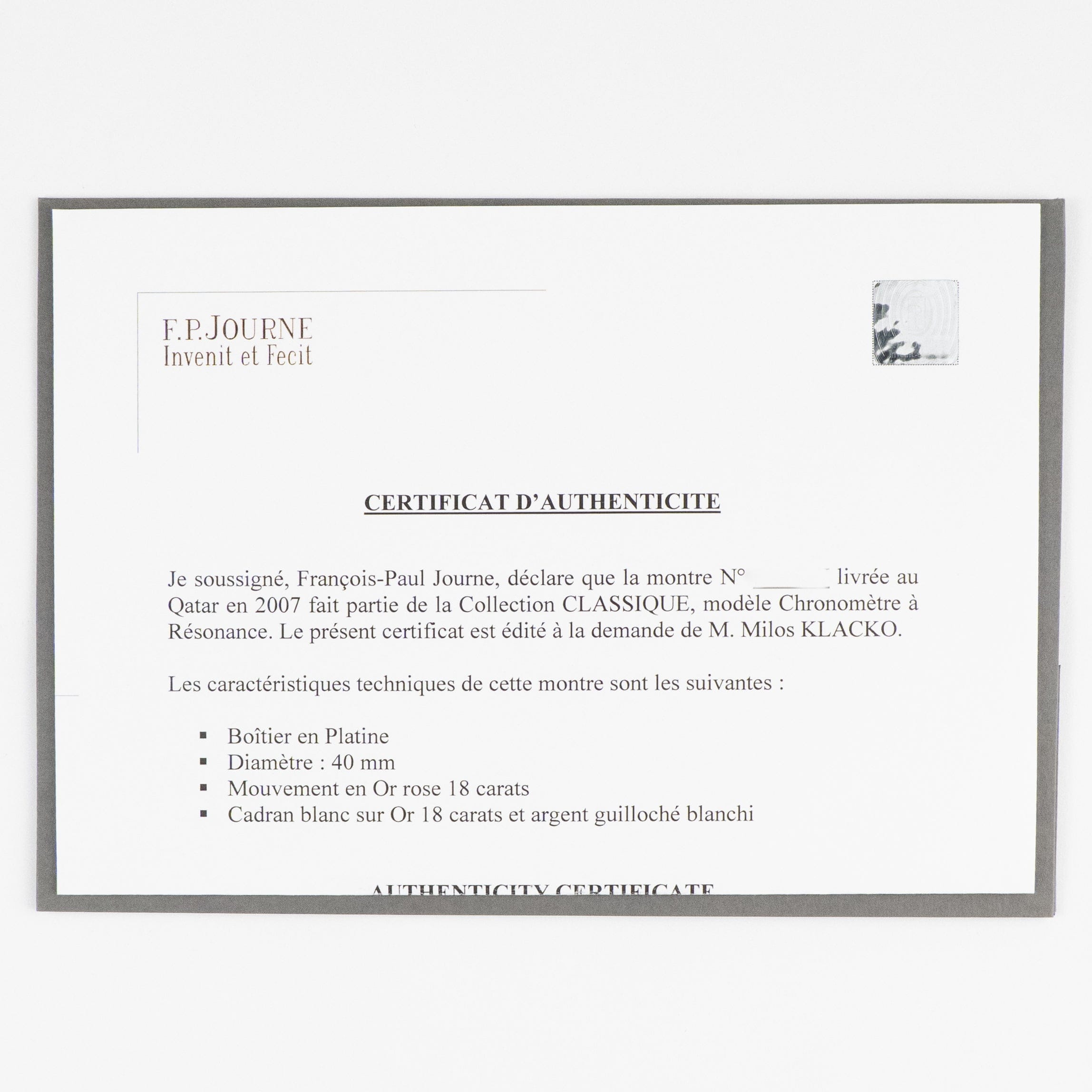 F.P.Journe Chronomètre À Résonance Ref. RN Platinum Silver Dial (2007)