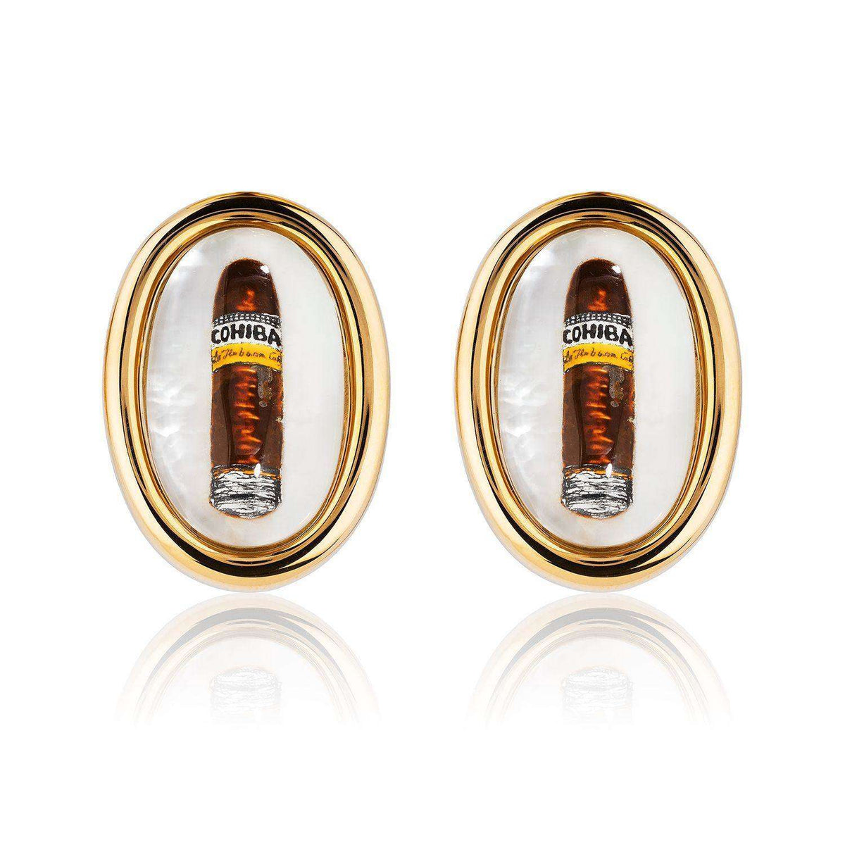 Gold Cufflinks - 18k Yellow Gold - Hand Painted Cigar Cufflinks
