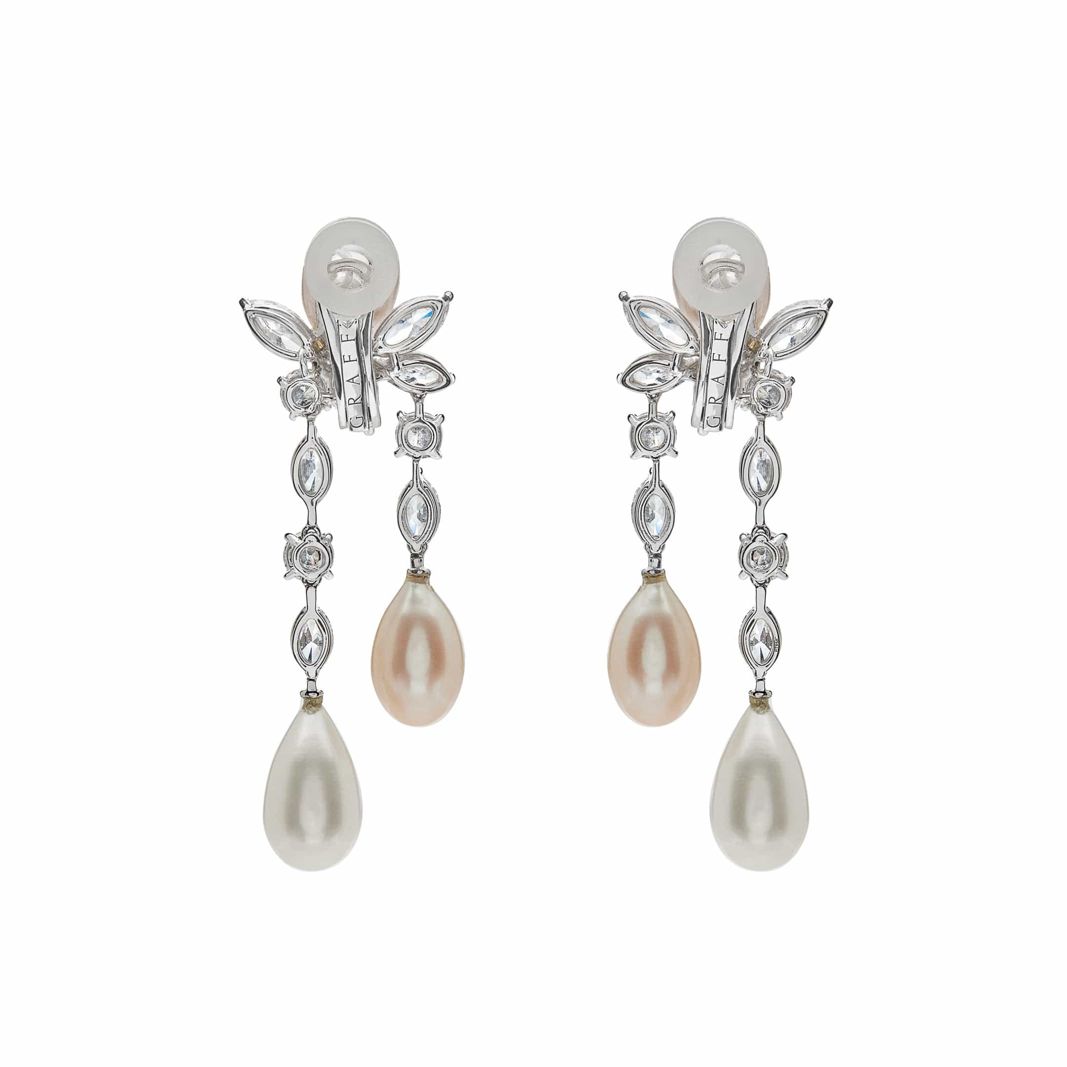 Earrings Graff Platinum and White Gold Diamond and Pearl Drop Earrings Wrist Aficionado