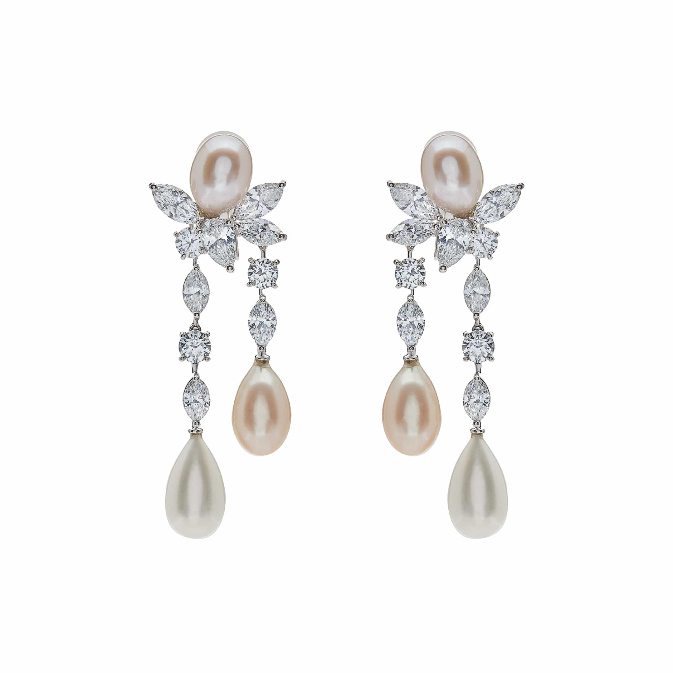 Earrings Graff Platinum and White Gold Diamond and Pearl Drop Earrings Wrist Aficionado