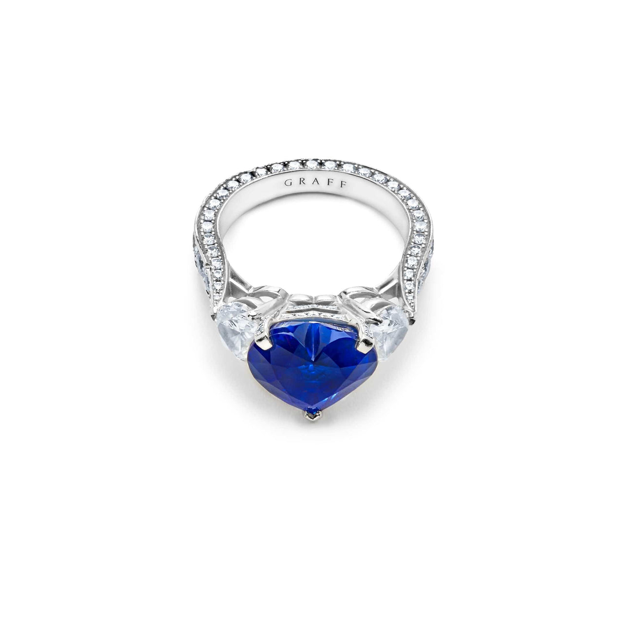 Rings Graff Platinum Heartshape Blue Sapphire and Diamond Promise Ring Wrist Aficionado