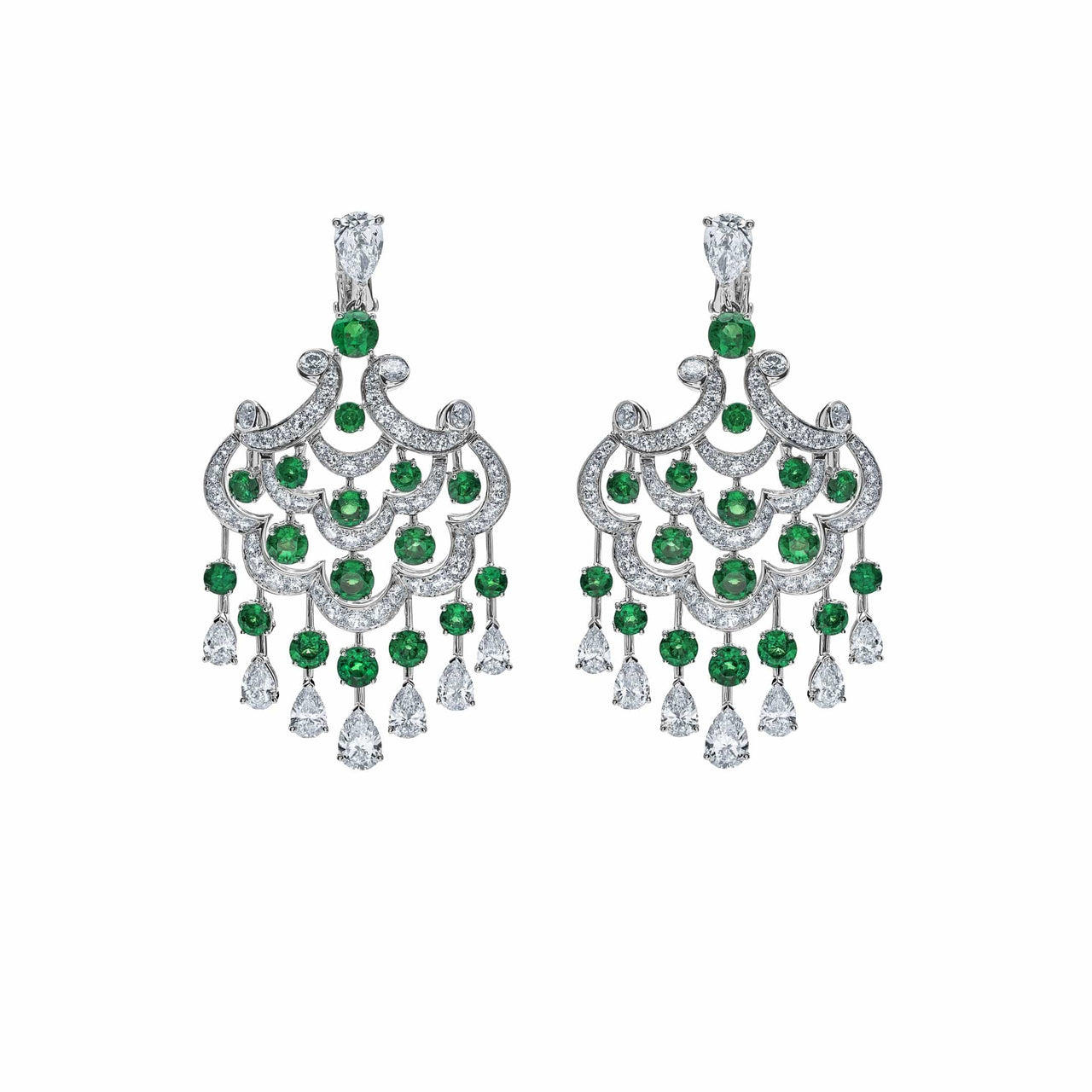 Earrings Graff White Gold Diamond and Emerald Chandelier Earrings Wrist Aficionado