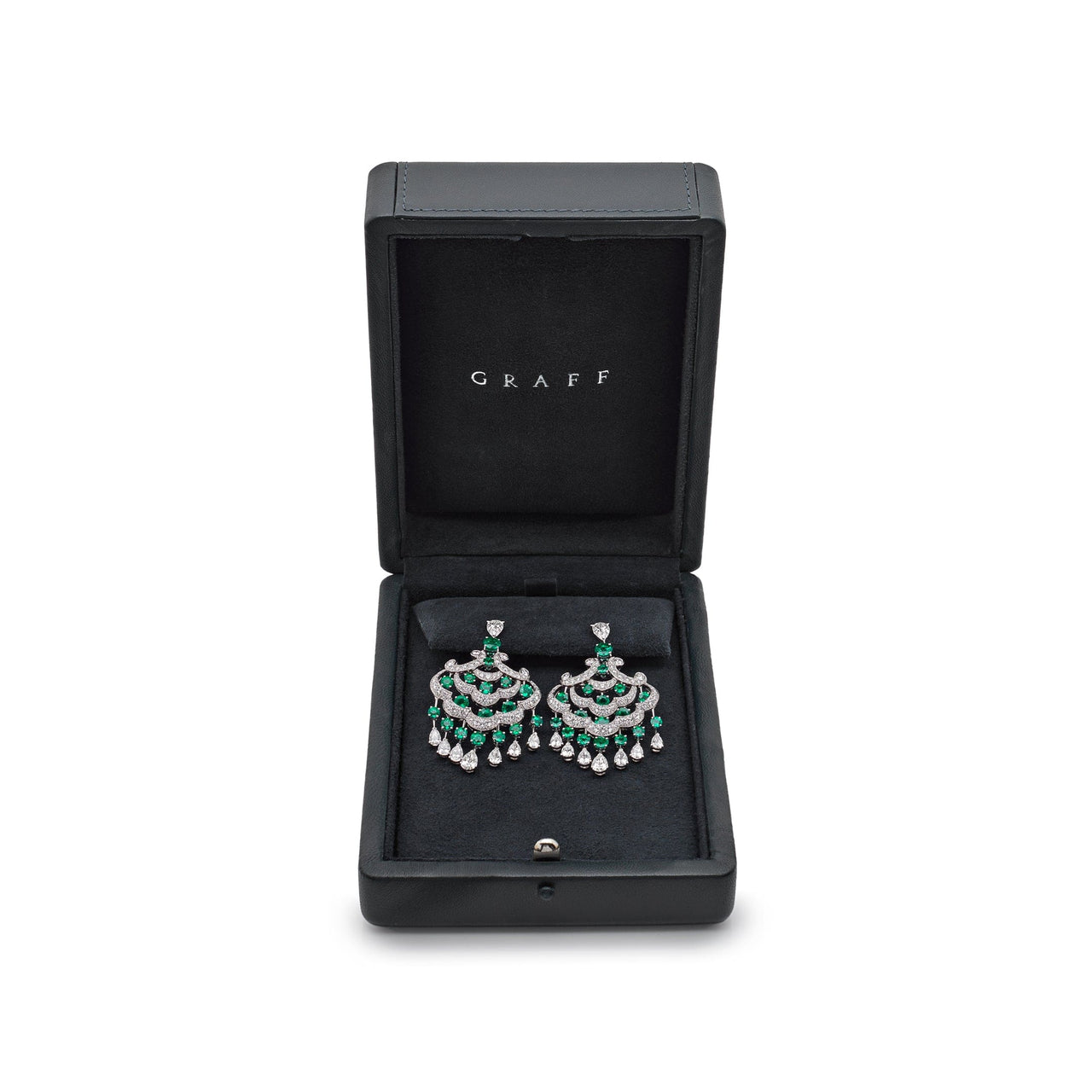 Graff White Gold Diamond and Emerald Chandelier Earrings