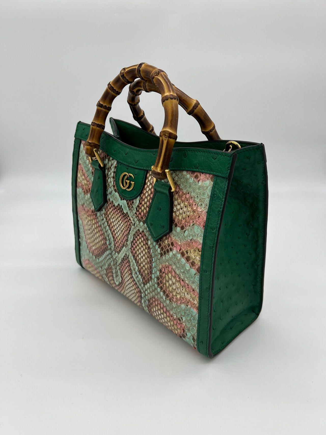 GUCCI GG Green Snakeskin Bamboo Handle Women's Bag