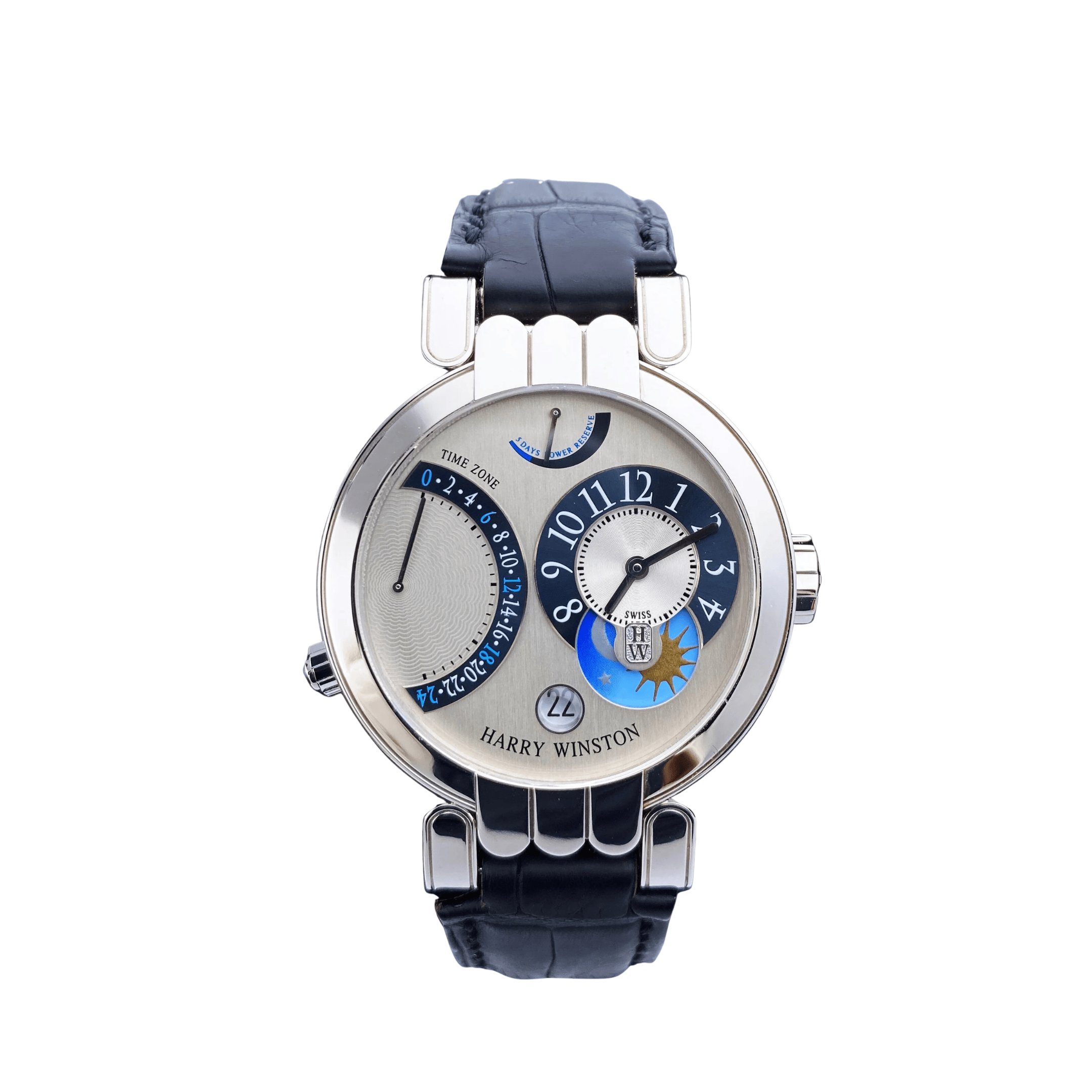 Harry Winston 200-MMTZ39W Premier Excenter Time Zone White Gold Silver Dial