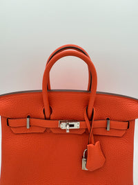 Thumbnail for Hermès Birkin 25 Orange Togo Leather Palladium Hardware