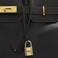 Thumbnail for Hermes Birkin 35 Noir Box Leather Gold Hardware Wrist Aficionado