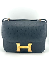 Thumbnail for Hermes Constance 18 Ostrich Leather Noir Rose Gold Hardware