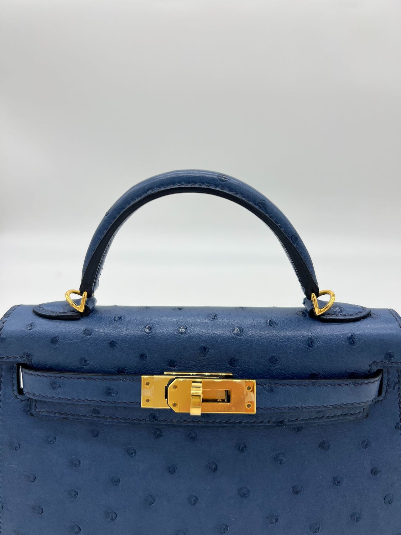 Hermes Kelly 20 Bleu Roy Ostrich Gold Hardware Wrist Aficionado