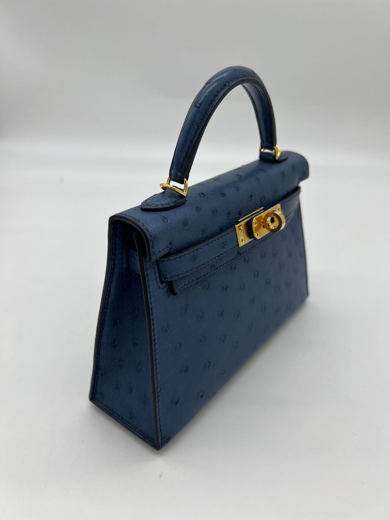 Hermes Kelly 20 Bleu Roy Ostrich Gold Hardware Wrist Aficionado