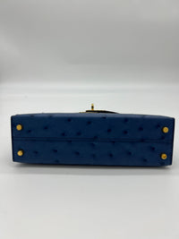 Thumbnail for Hermes Kelly 20 Bleu Roy Ostrich Gold Hardware Wrist Aficionado