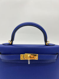 Thumbnail for Hermes Kelly 20 Mini Bleu Electrique Epsom Gold Hardware Wrist Aficionado