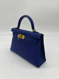 Thumbnail for Hermes Kelly 20 Mini Bleu Electrique Epsom Gold Hardware Wrist Aficionado