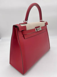 Thumbnail for Hermes Kelly 32 Sellier Rouge Piment Swift and Toile Berline Palladium Hardware Wrist Aficionado