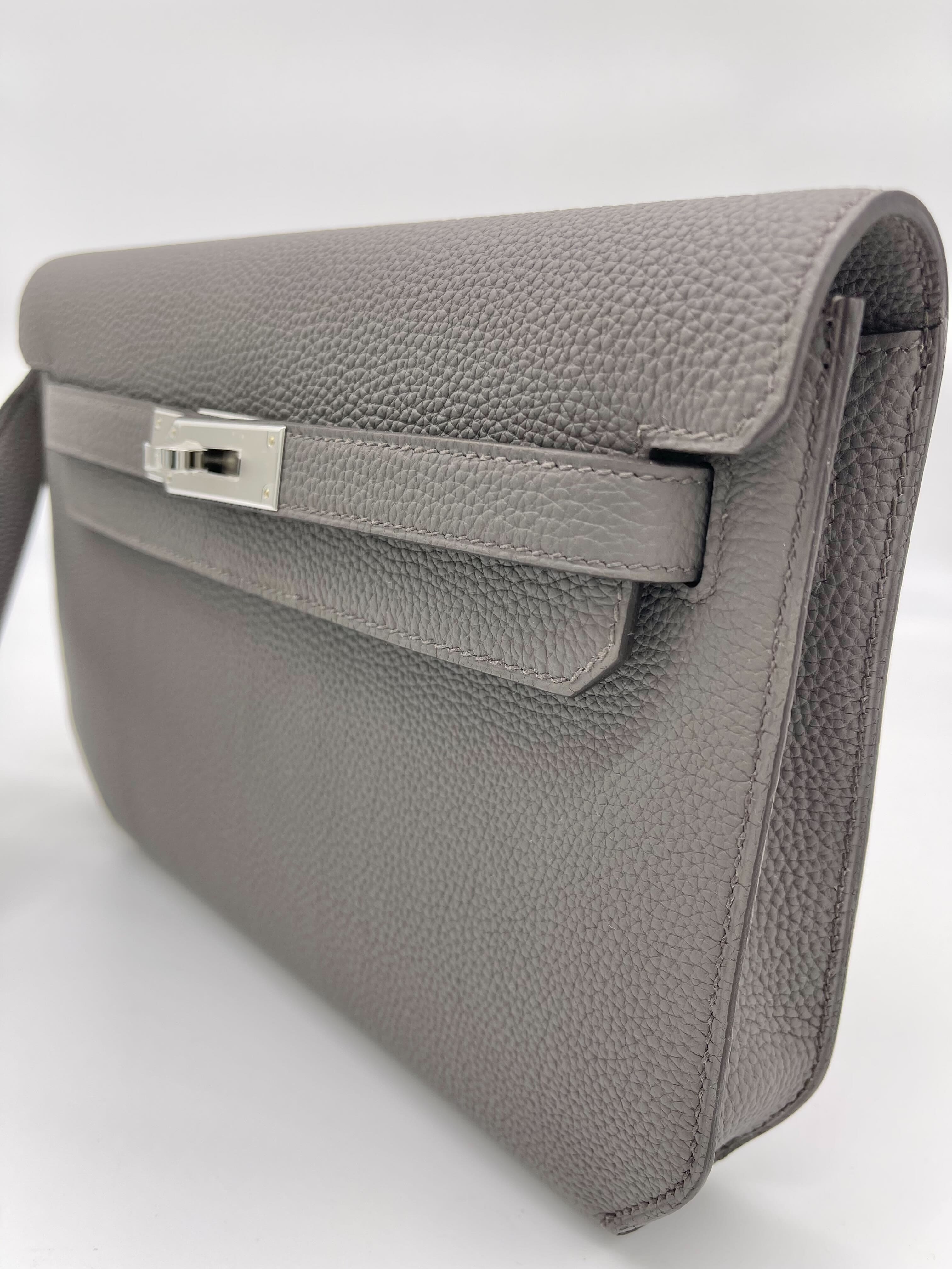 Hermes Kelly Depeches 25 Gris Etain Togo Calfskin Clutch Wrist Aficionado