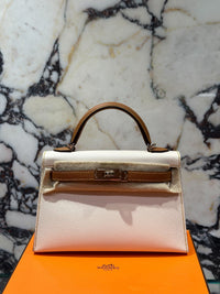 Thumbnail for Hermès Kelly II Sellier Mini 20 Classic Skin Perso Craie Gold Special Order Palladium Hardware