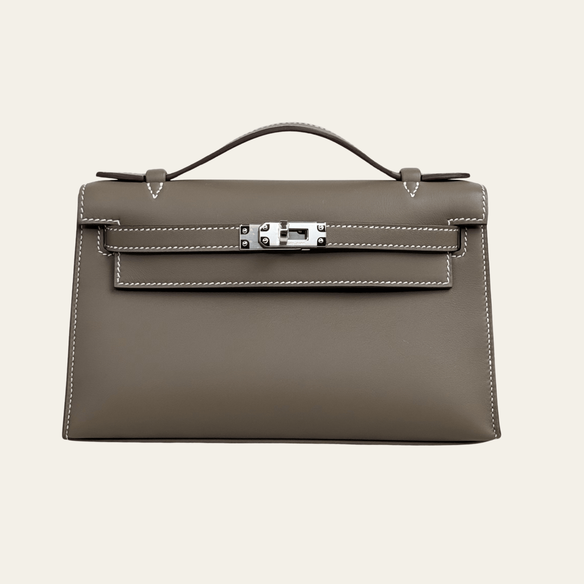 Hermès Kelly Mini Pochette Clutch Swift Calfskin Etoupe Palladium Hardware