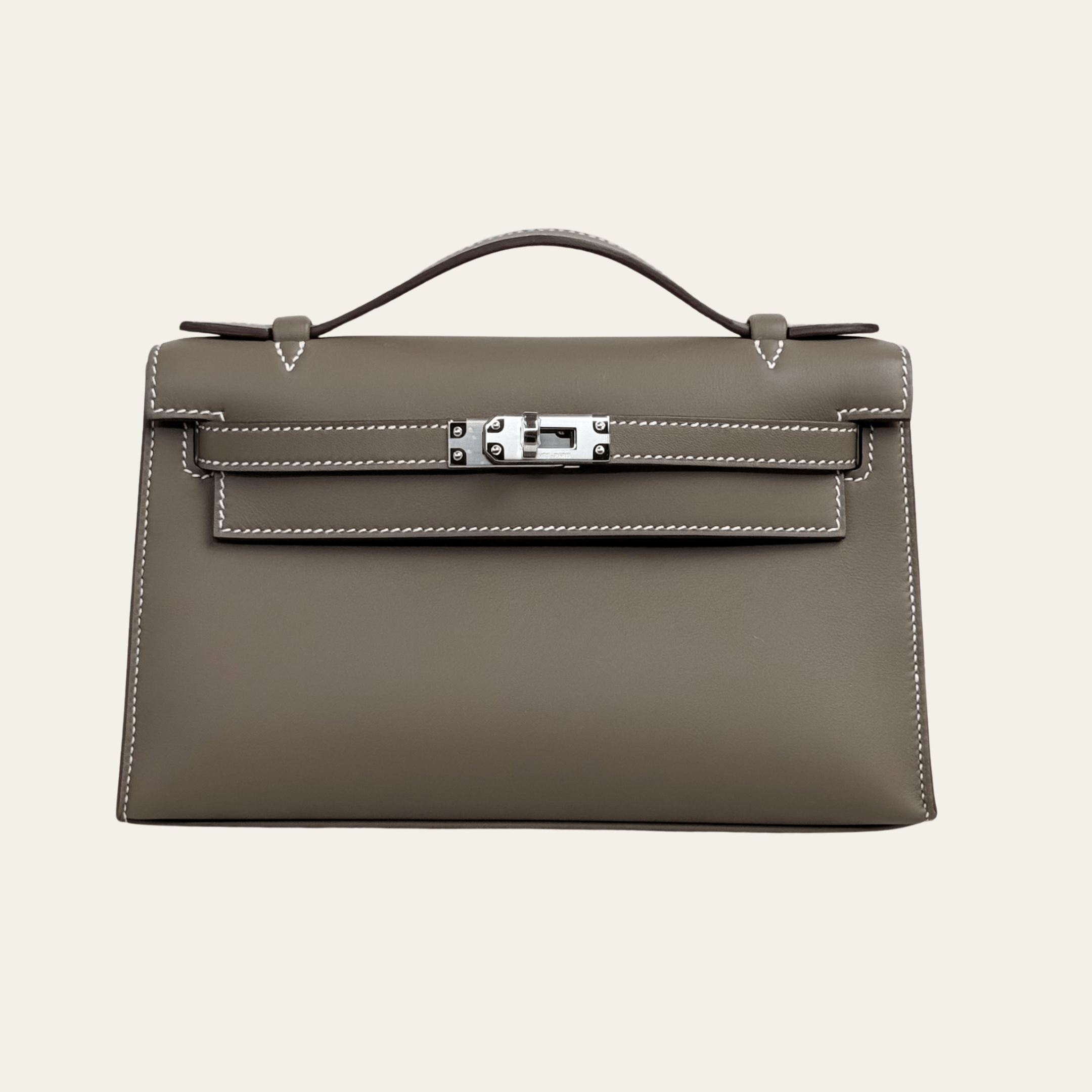 Hermès Kelly Mini Pochette Clutch Swift Calfskin Etoupe Palladium Hardware