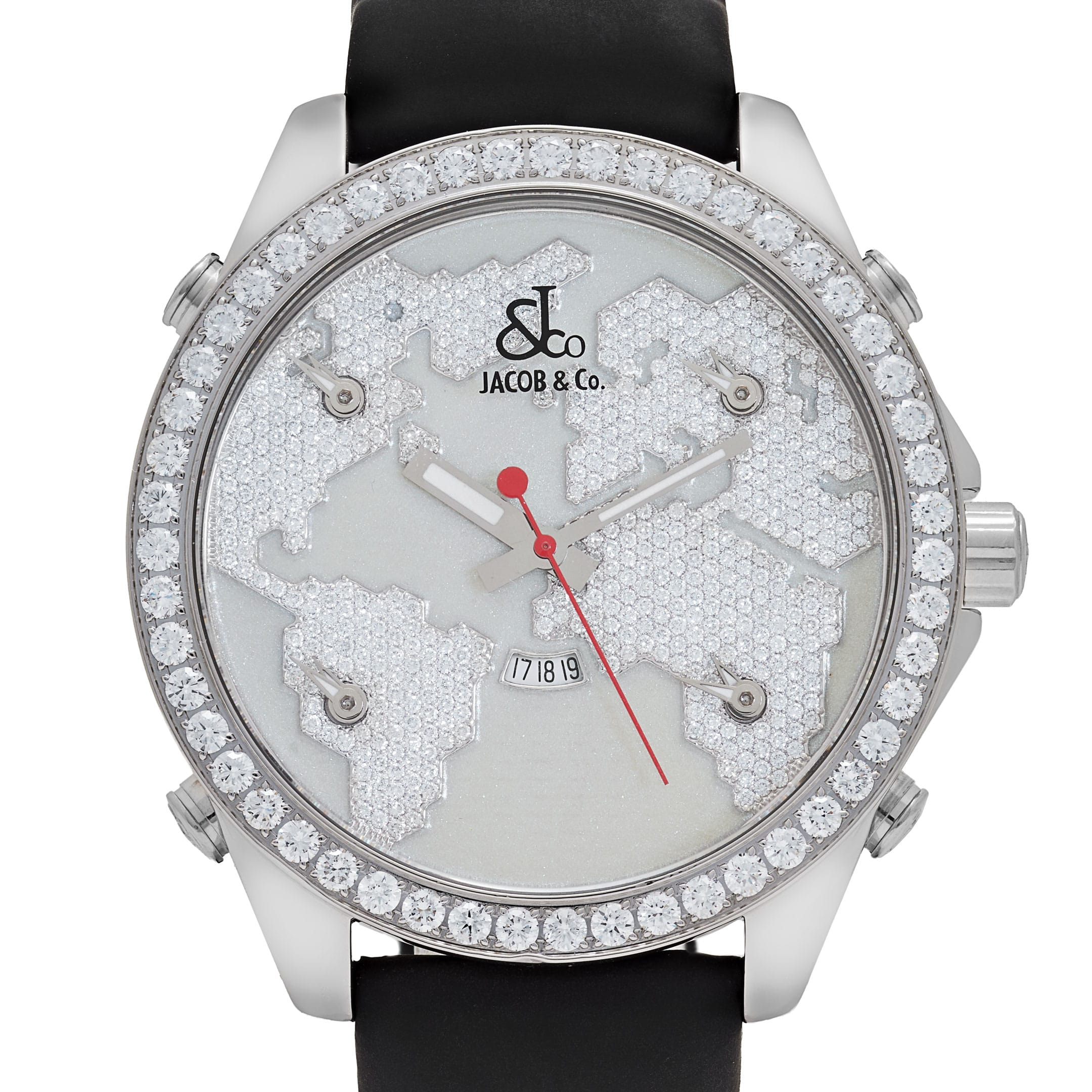Jacob & Co. Five Time Zones JC-47WW 'Ladies' Stainless Steel Mother of Pearl Dial Diamond-Set