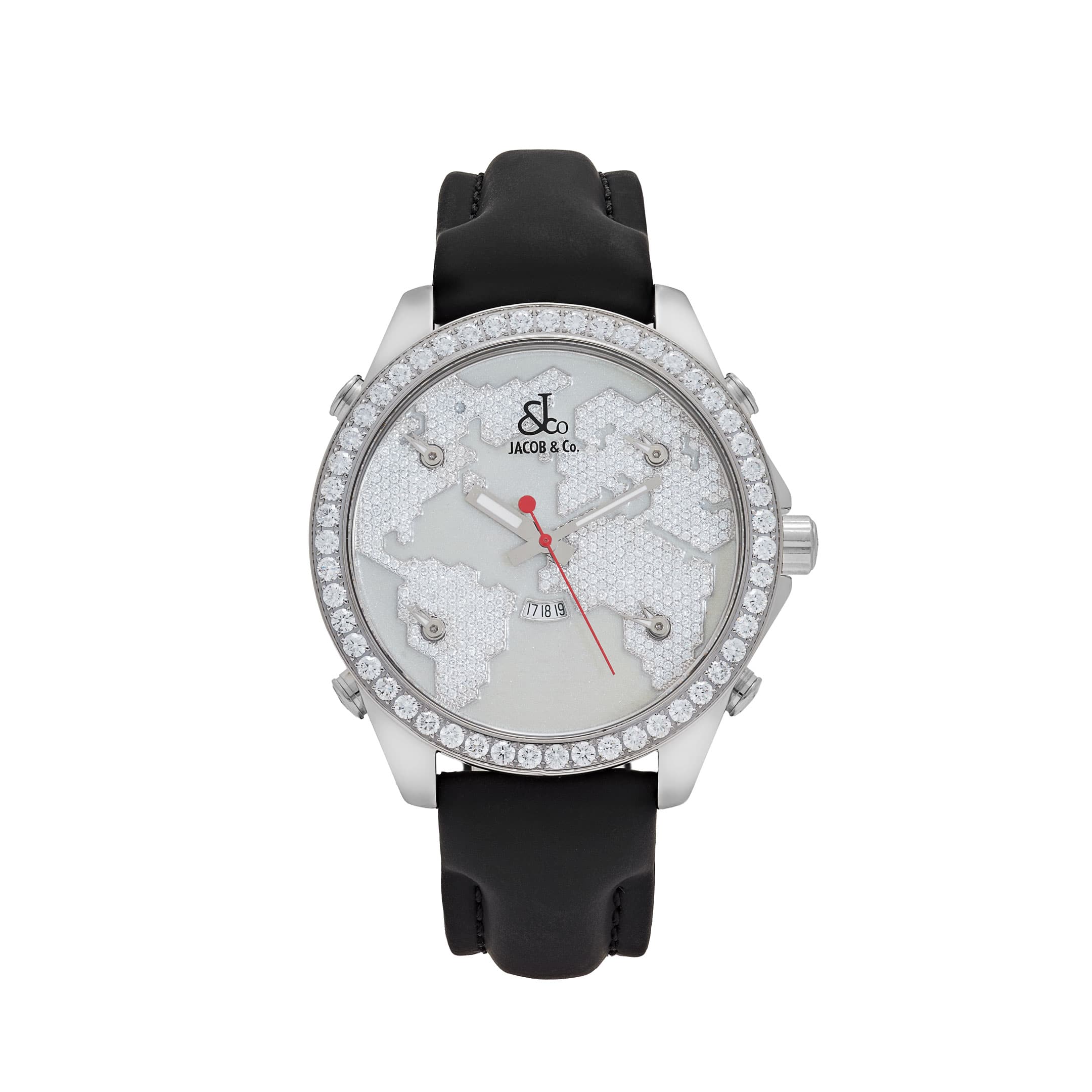 Jacob & Co. Five Time Zones JC-47WW 'Ladies' Stainless Steel Mother of Pearl Dial Diamond-Set