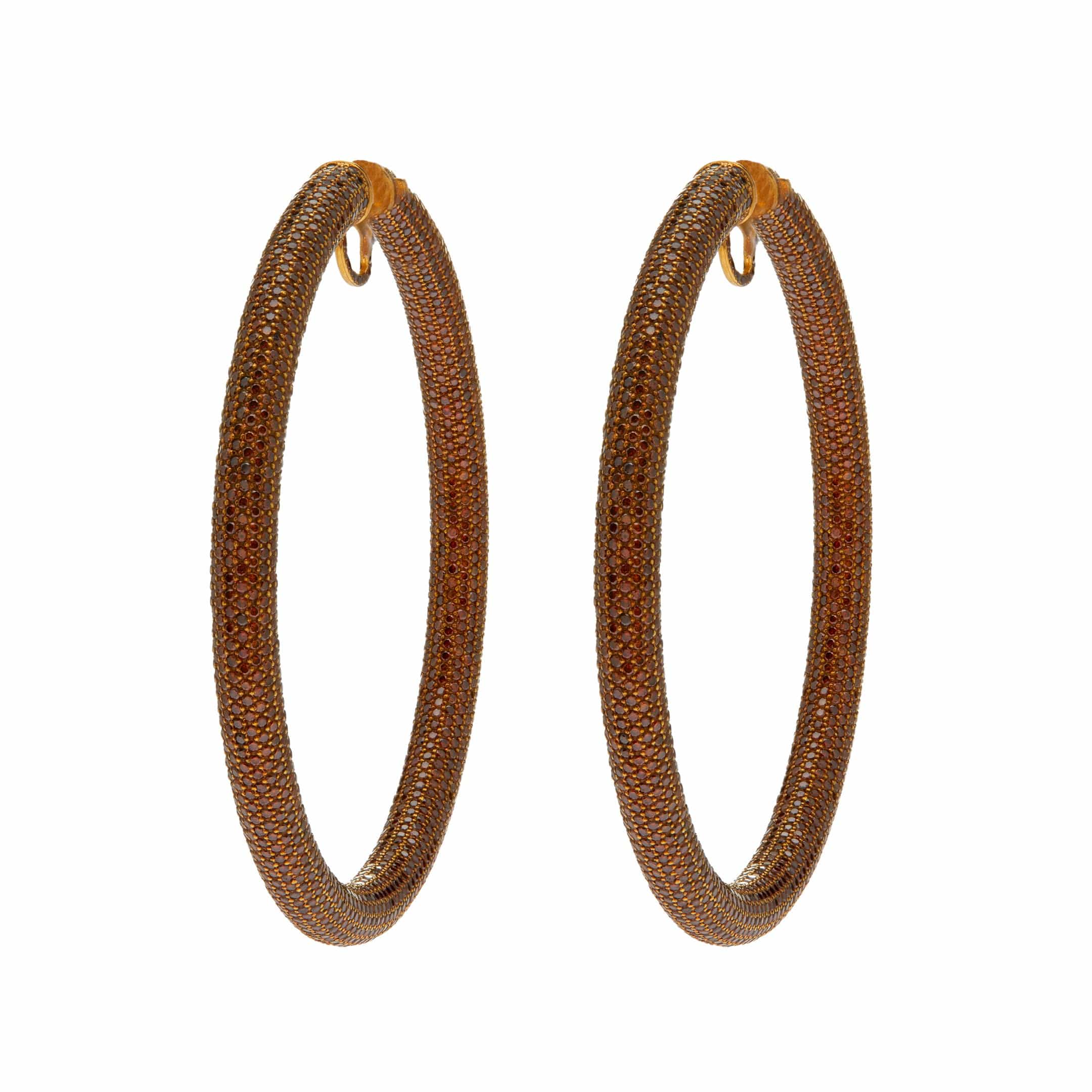 Jacob Co. Hoop Earrings 18K Yellow Gold Pave Set with Brown