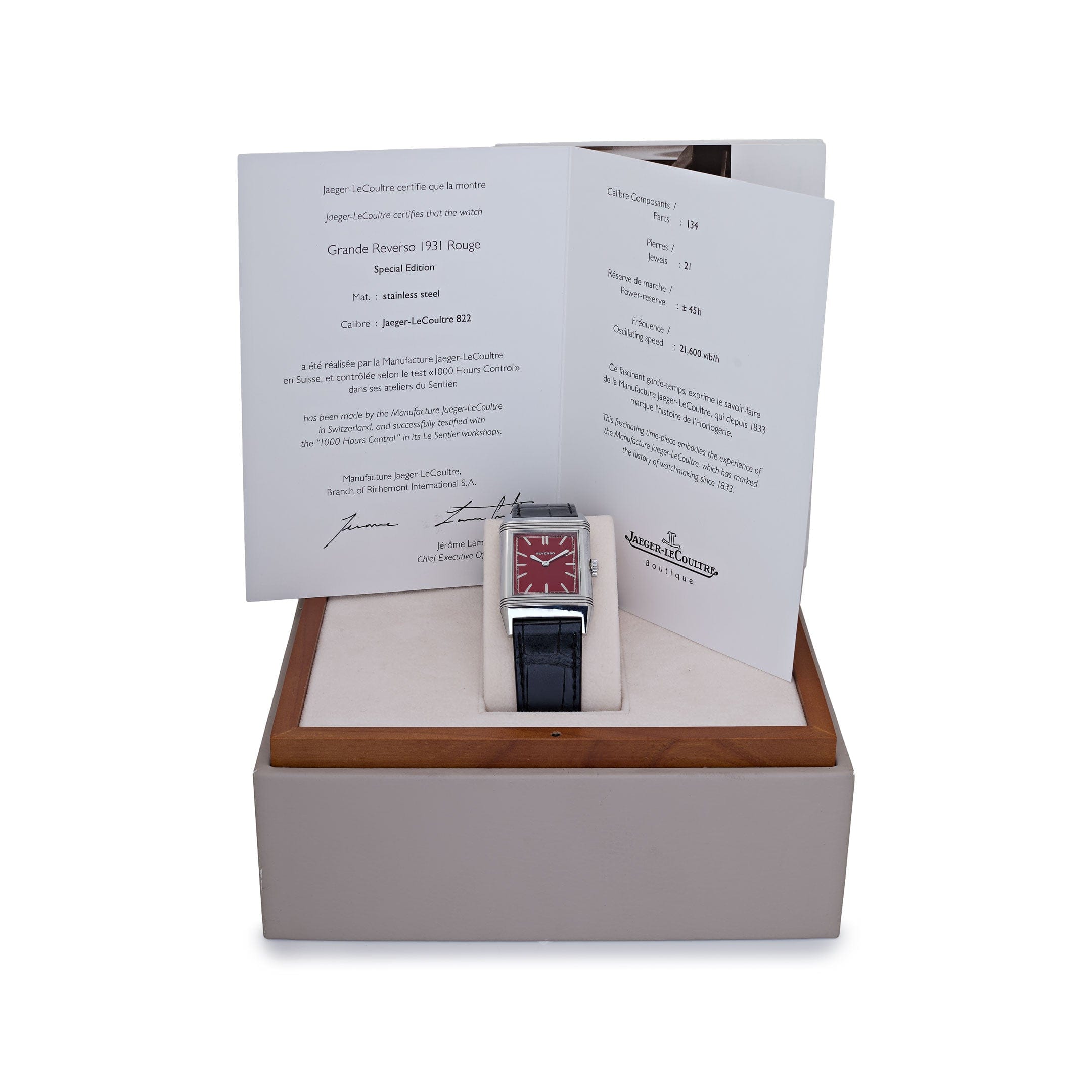 Jaeger-LeCoultre Reverso 277.8.62 Stainless Steel Red Dial Special '1931 Rouge' Edition