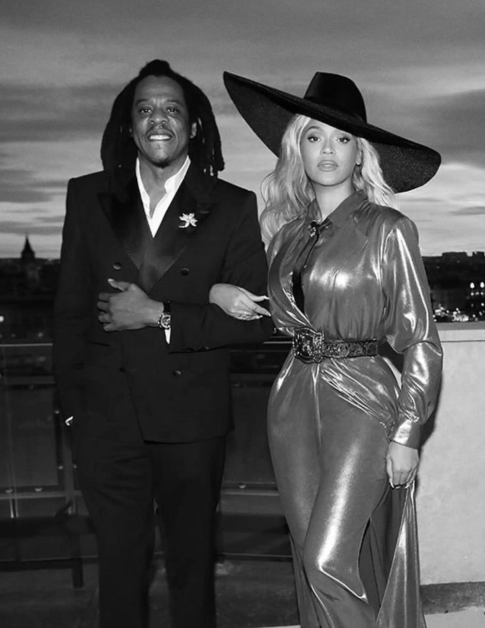 Jay Z in a Jewels Aficionado brooch from the antique jewelry collection, as seen on Beyoncé’s Instagram one day ahead of the Cowboy Carter album launch.