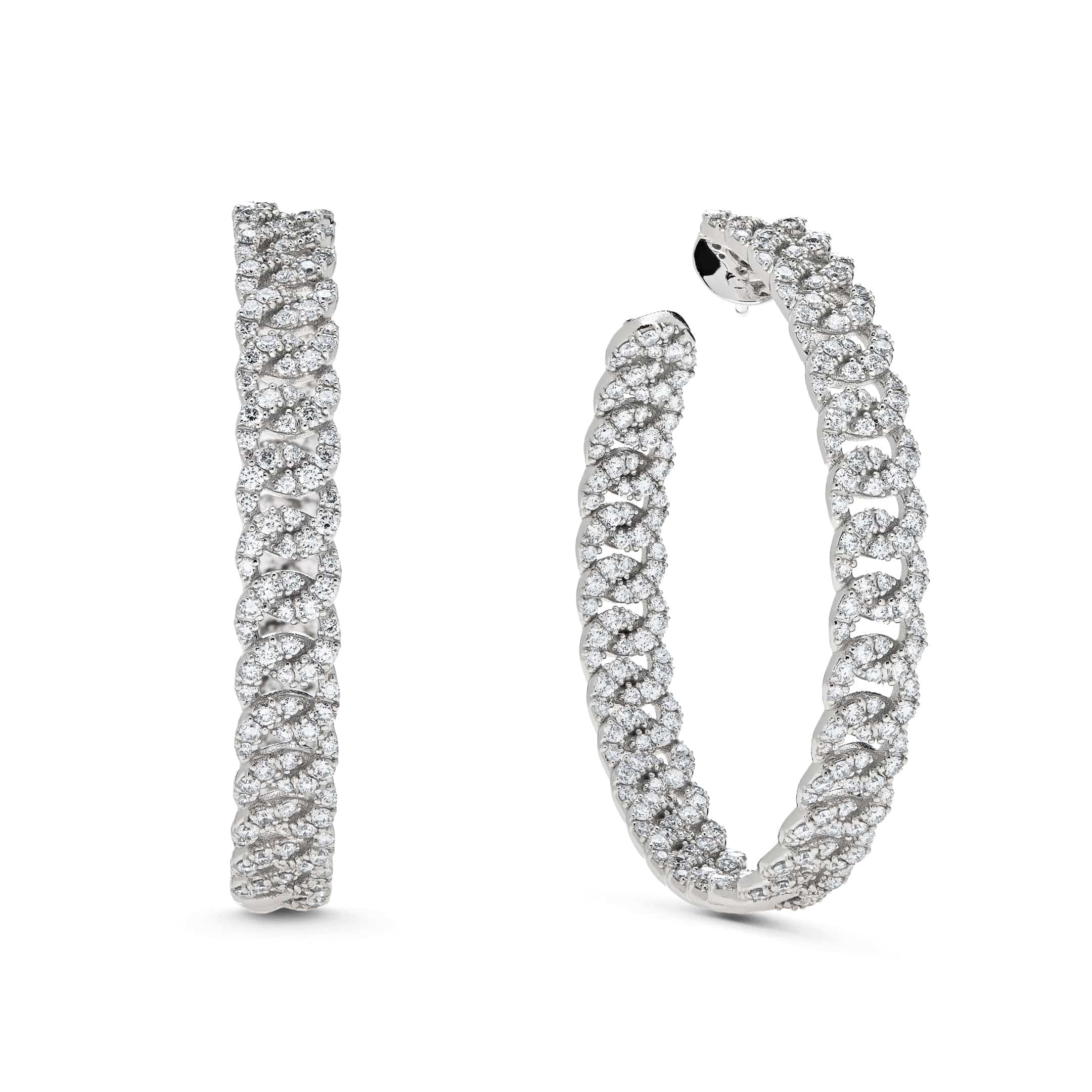 Large Pave Diamond Chain Link Hoop Earrings Wrist Aficionado