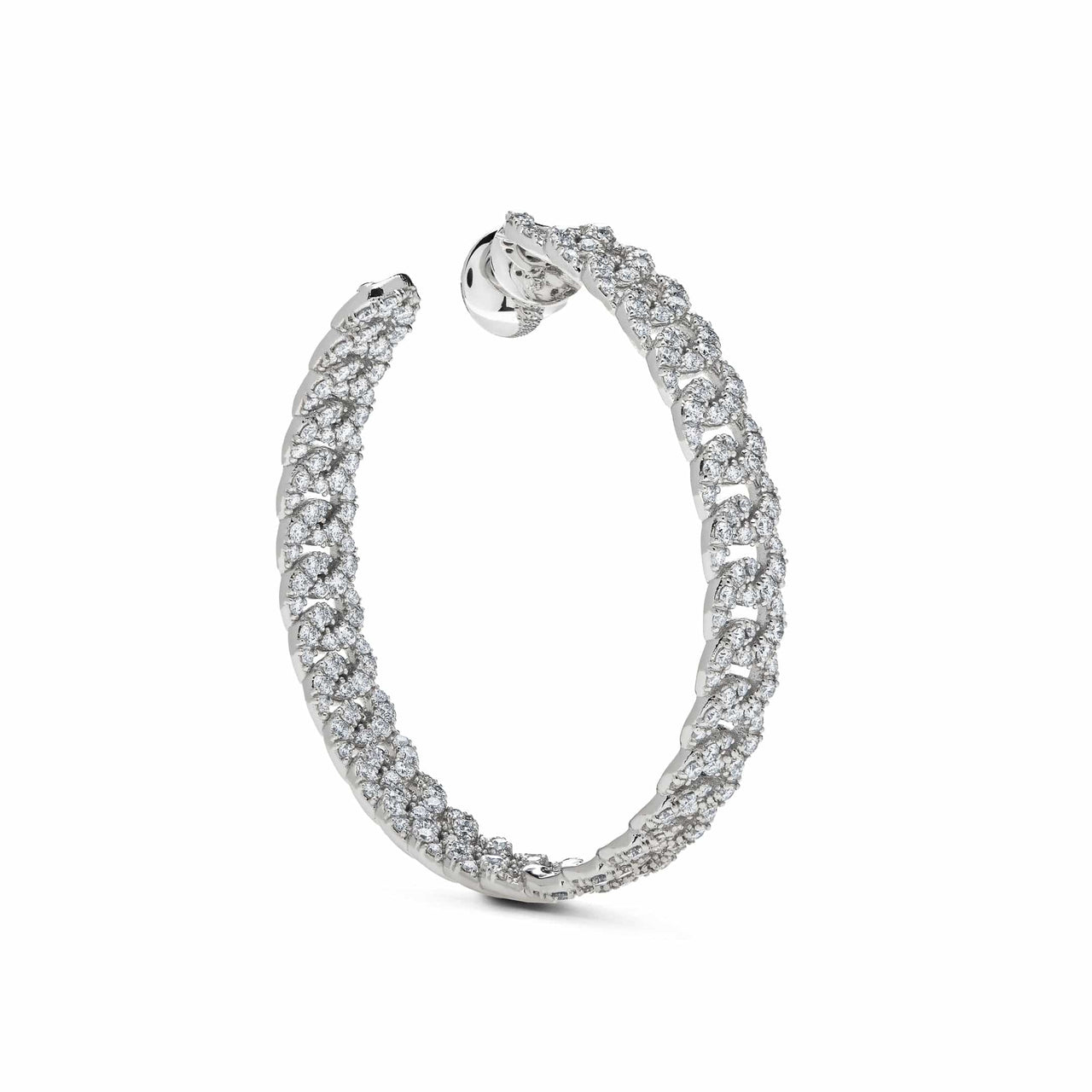 Large Pave Diamond Chain Link Hoop Earrings Wrist Aficionado