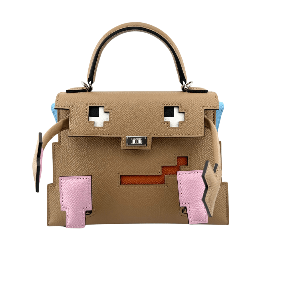 LIMITED EDITION Hermes Kelly Doll Quelle Idole Picto in Epsom Mauve Sylvestre, Nata, Lime, and Chai Palladium Hardware