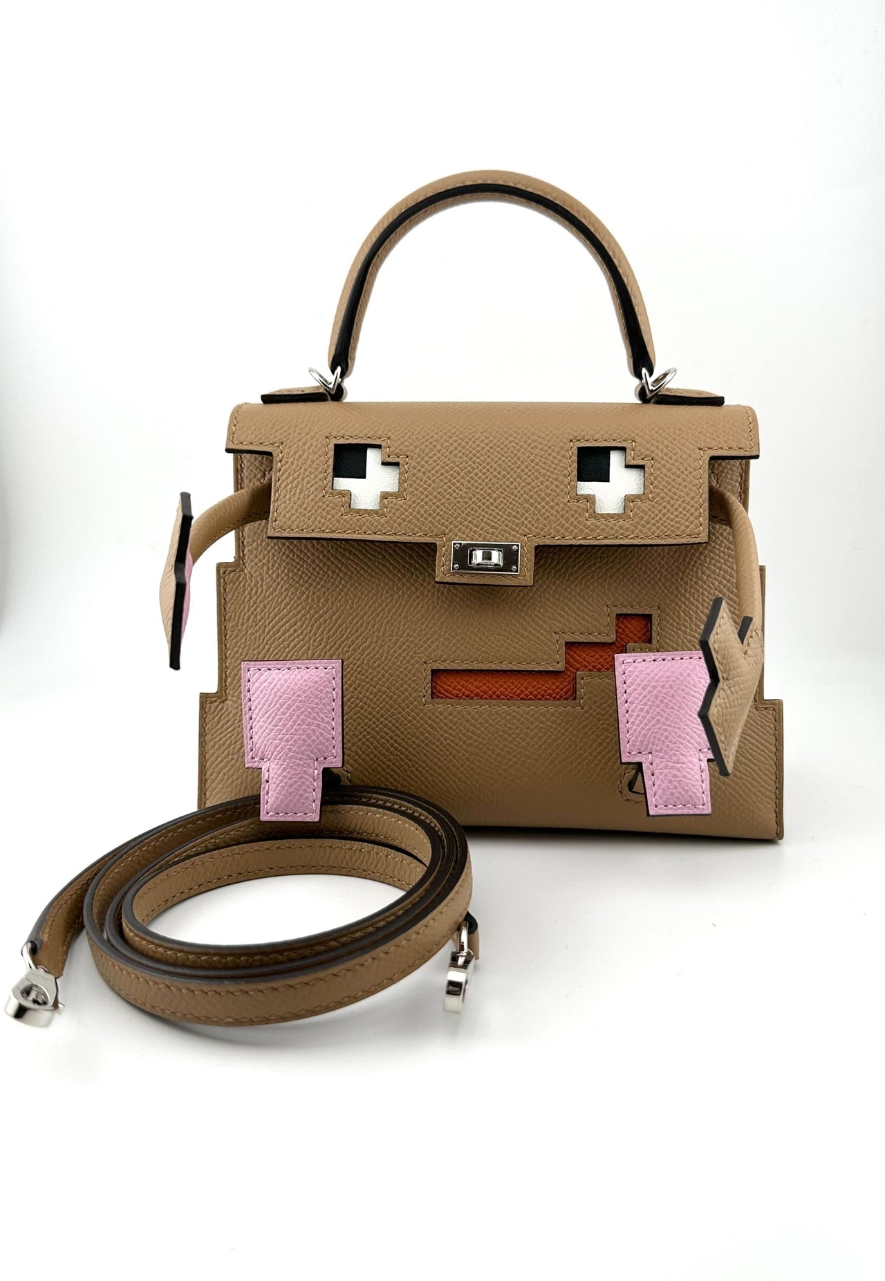 LIMITED EDITION Hermes Kelly Doll Quelle Idole Picto in Epsom Mauve Sylvestre, Nata, Lime, and Chai Palladium Hardware