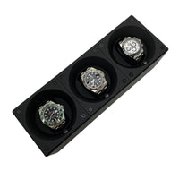 Thumbnail for Watch Winder Masterbox Triple Black leather with white stitches Watch Winder (3 Watches) Wrist Aficionado