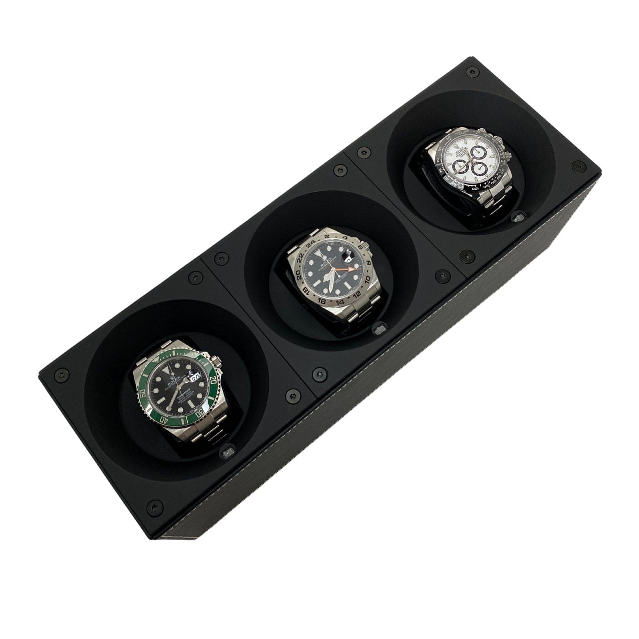 Watch Winder Masterbox Triple Black leather with white stitches Watch Winder (3 Watches) Wrist Aficionado