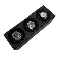 Thumbnail for Watch Winder Masterbox Triple Black leather with white stitches Watch Winder (3 Watches) Wrist Aficionado