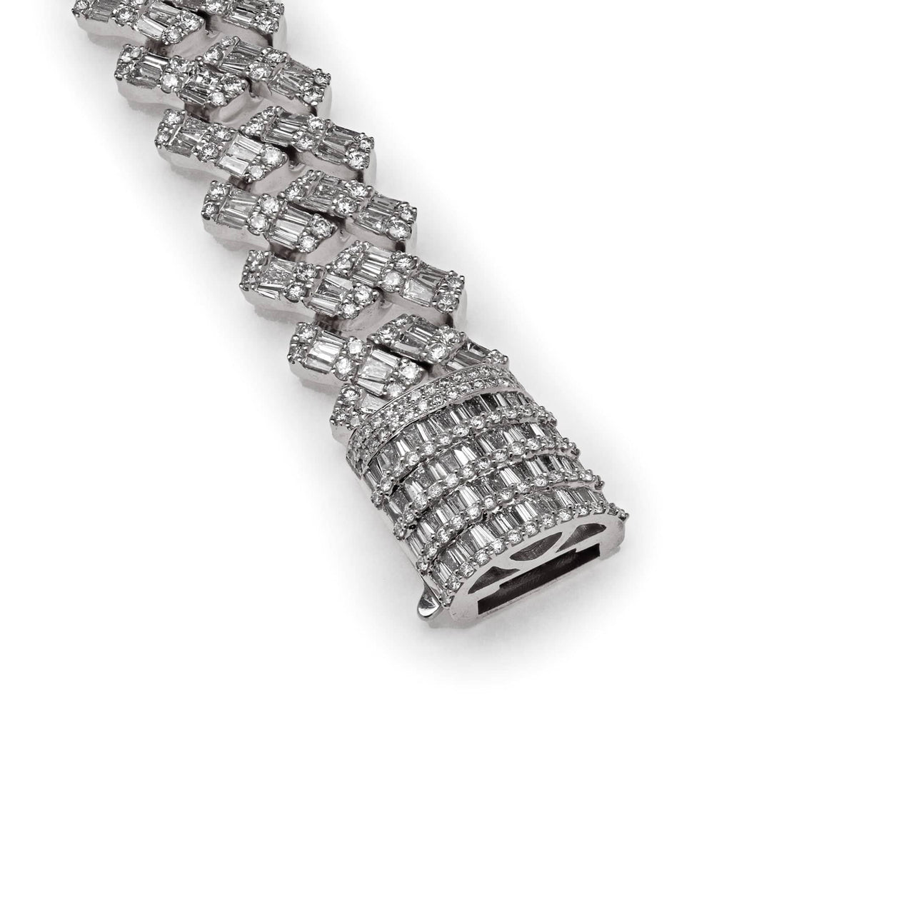 Mens Baguette Diamond Chain White Gold Bracelet MTB1116W-1 Wrist Aficionado