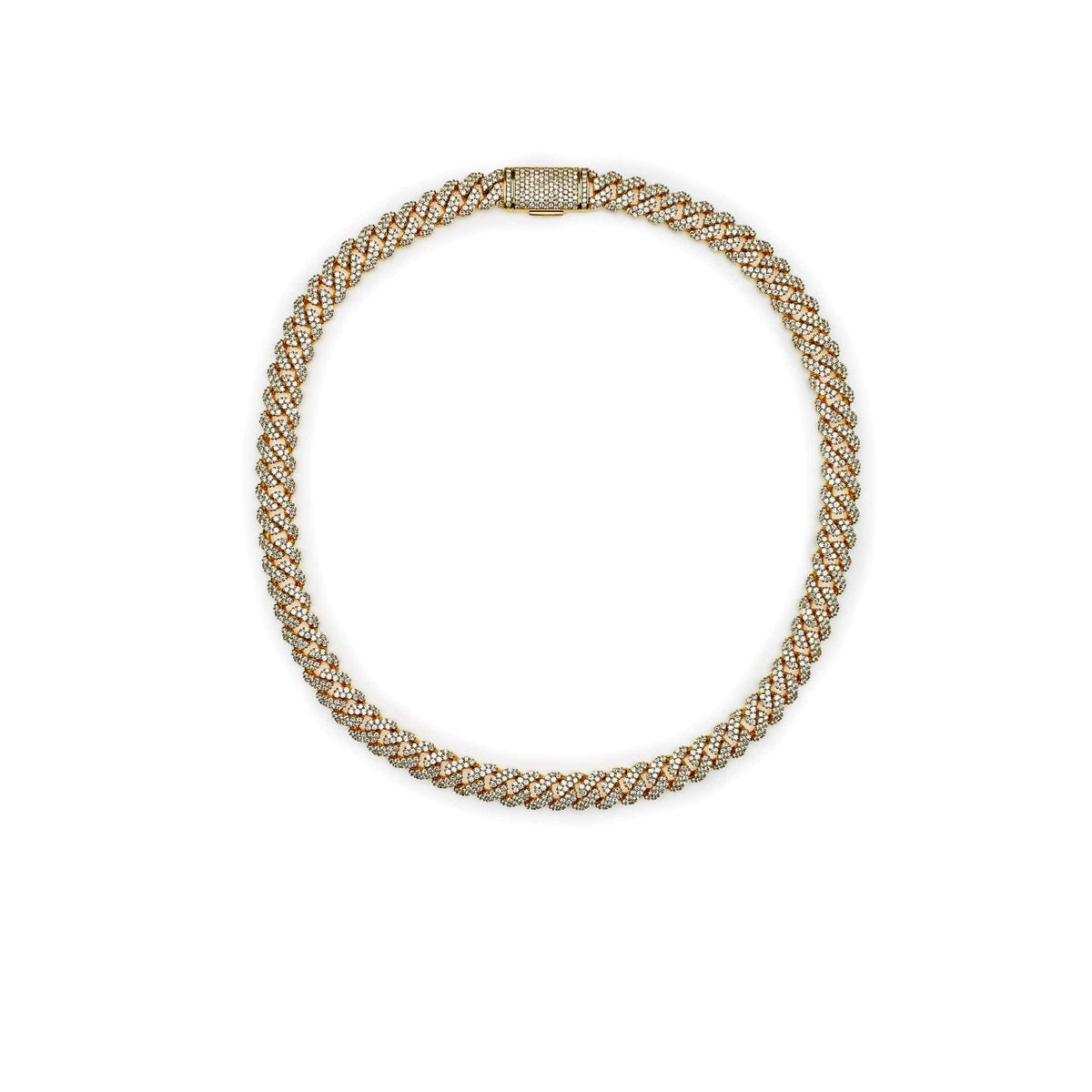 Mens Cuban Link Yellow Gold with Pavé Diamonds Necklace