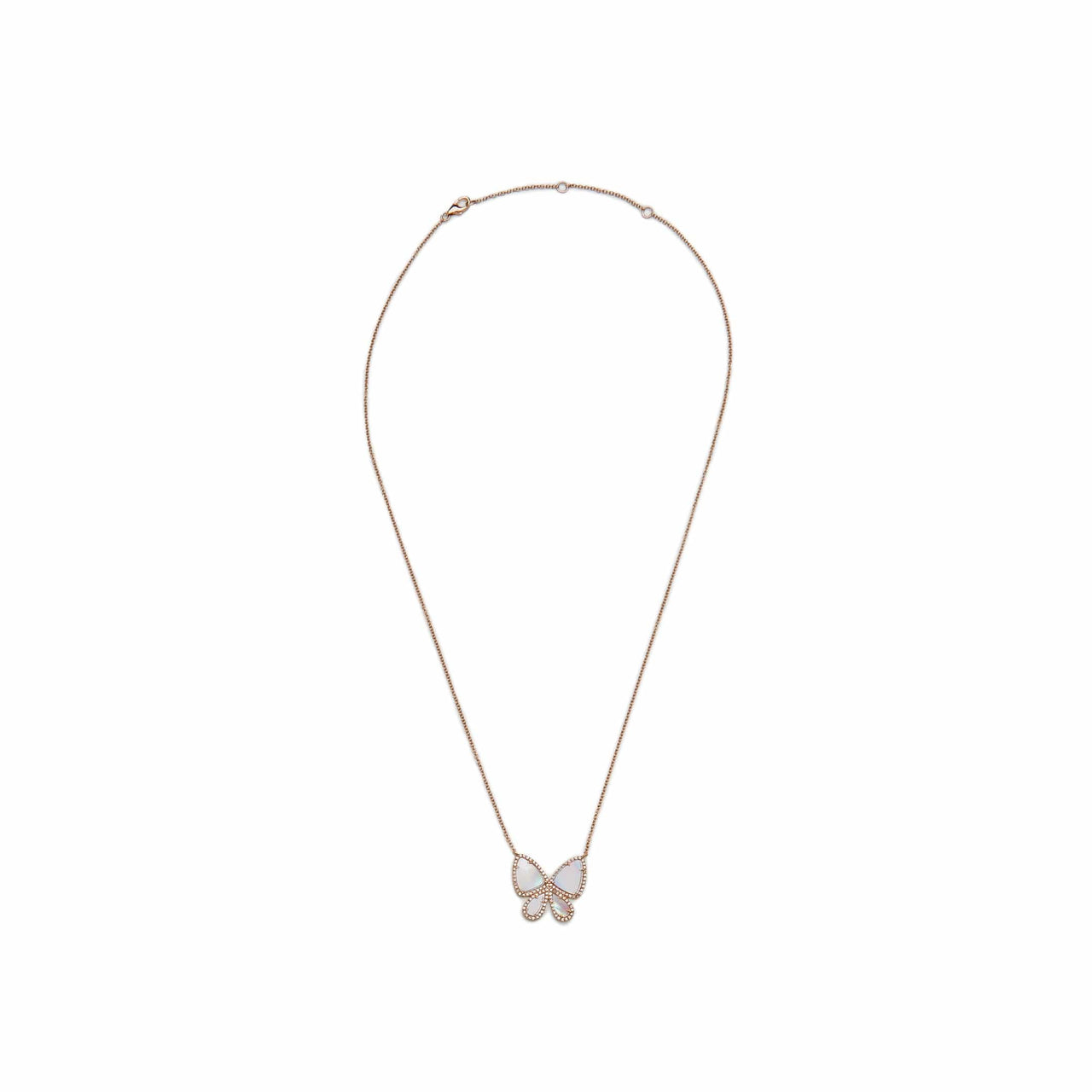 Necklace Mother of Pearl and Diamond Butterfly Rose Gold Chain Pendant Wrist Aficionado