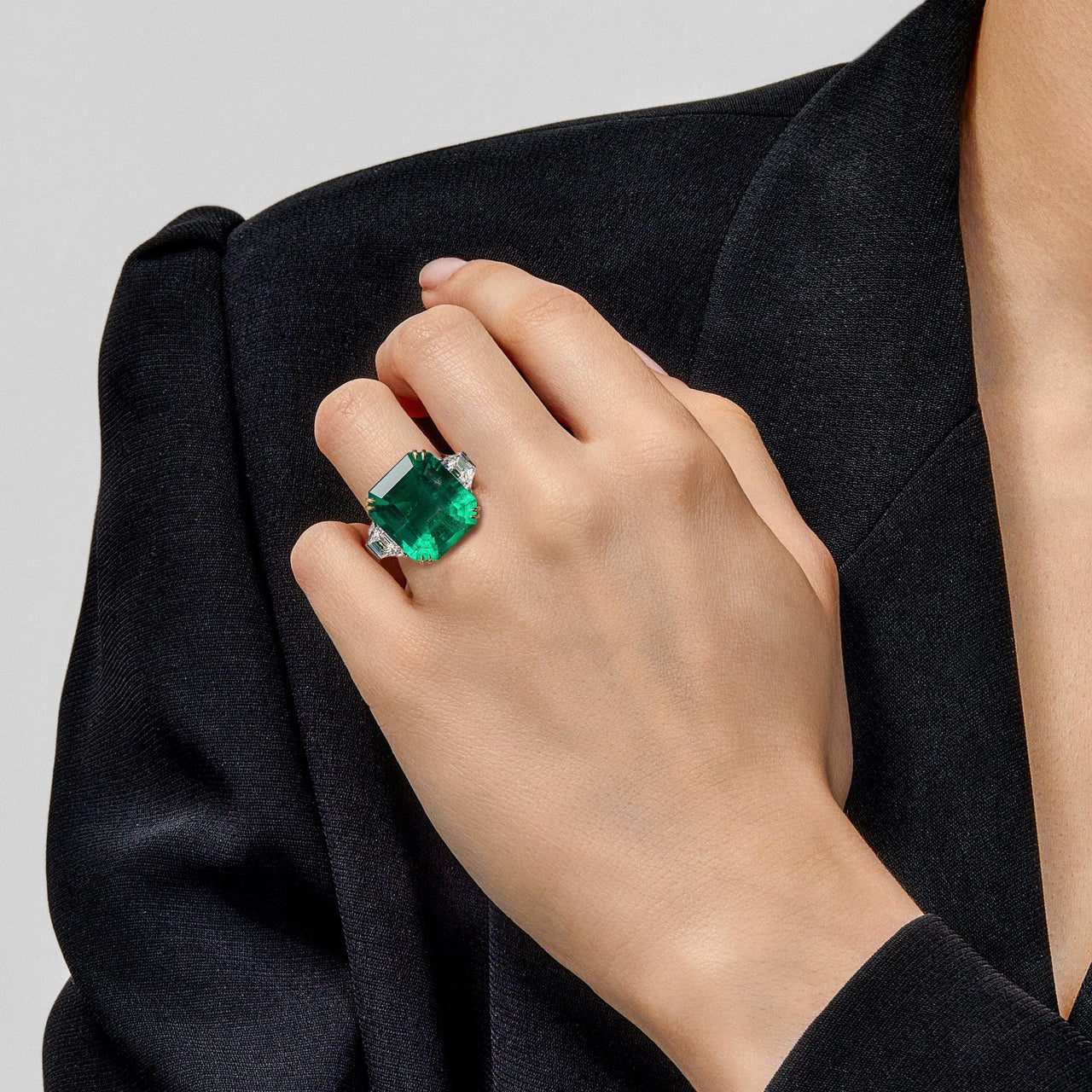 One-of-a-Kind Octagonal-Cut Colombian Emerald Ring With Diamonds